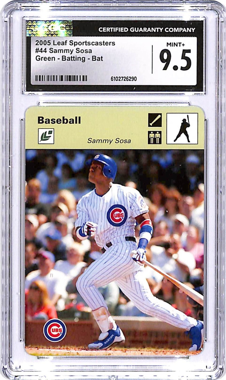2005 Leaf Sportscasters Sammy Sosa Green Batting Bat #44 /40 CGC 9.5 Cubs