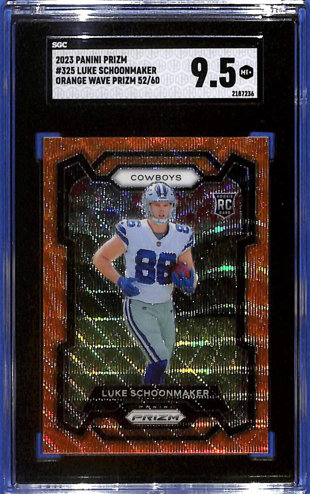 2023 Panini Prizm Luke Schoonmaker RC #325 Orange Wave Prizm #52/60 (RC) SGC 9.5