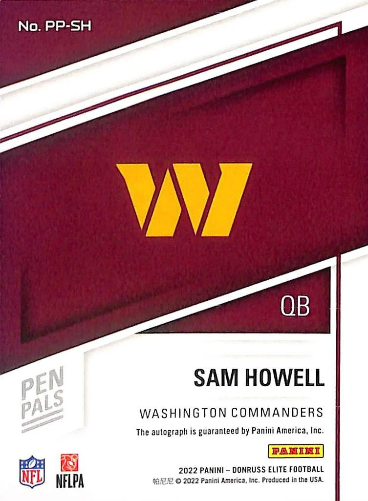 2022 Elite Sam Howell Auto Autograph Rookie RC Pen Pals Commanders