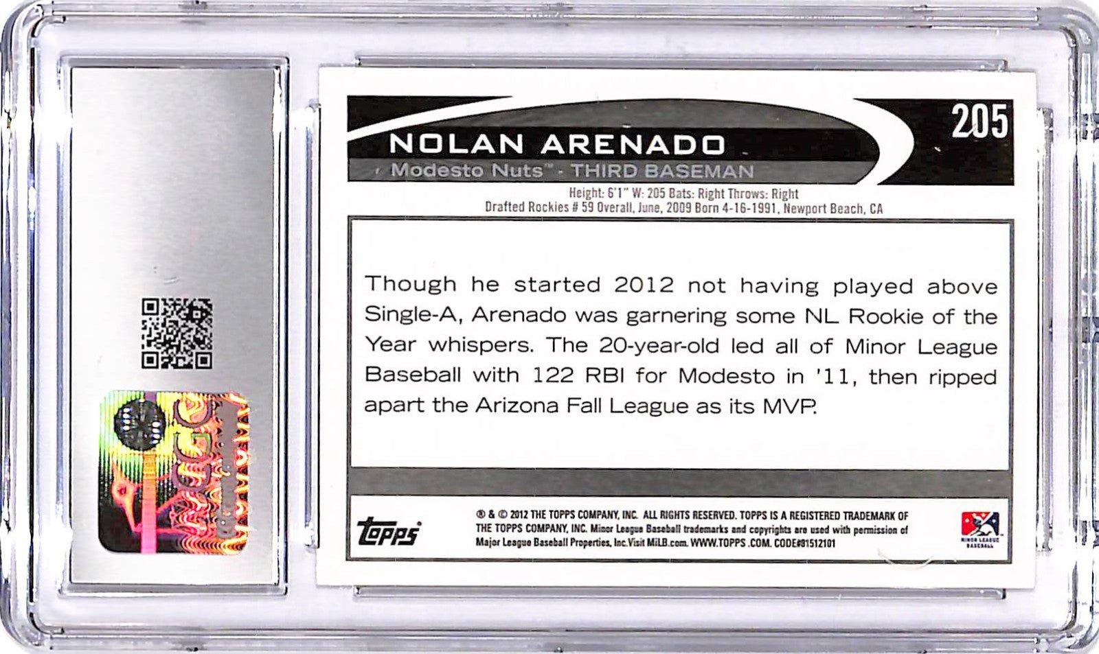 2012 Topps Pro Debut - Nolan Arenado #205 (RC) CGC 10