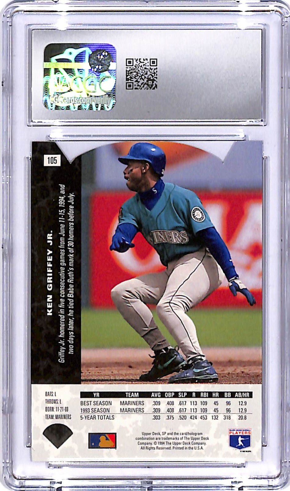 1994 SP Ken Griffey Jr Die Cut #105 CGC 9 Mariners