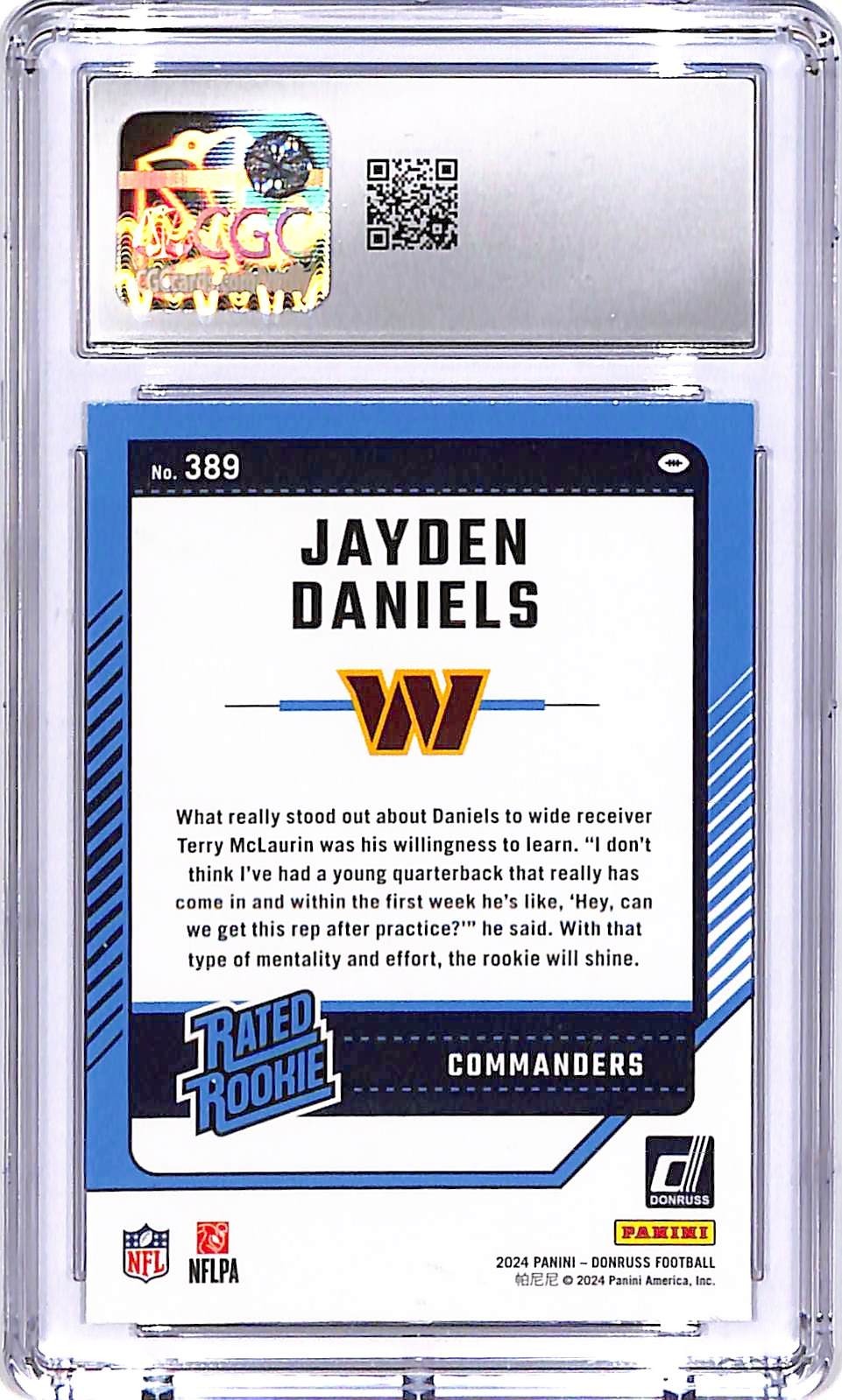 2024 Donruss Jayden Daniels Rated Rookie RC #389 CGC 9.5 Commanders