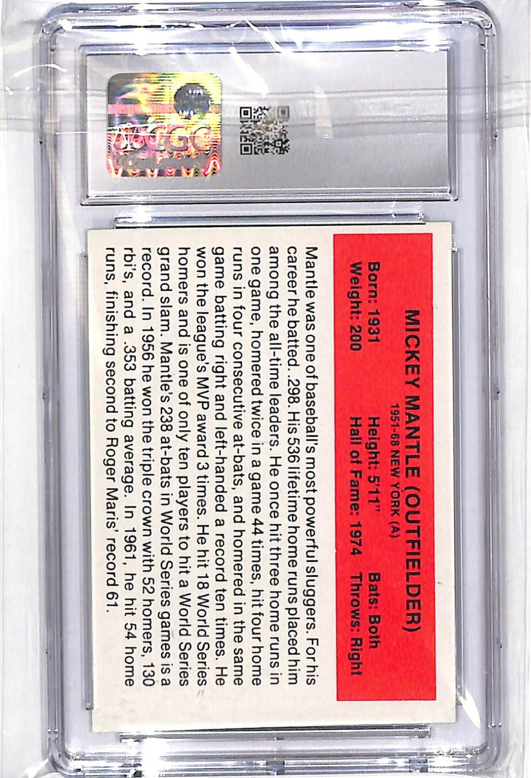1987 Mickey Mantle Hygrade Baseball's All-Time Greats - Batting CGC 8