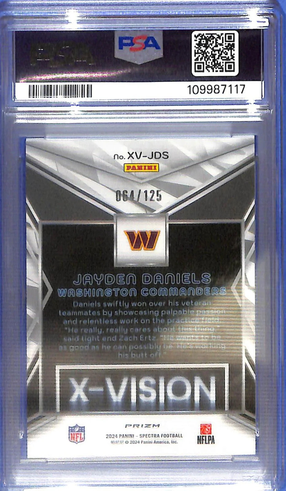 2024 Spectra Jayden Daniels X-Vision Rookie RC /125 PSA 10 XVJDS Commanders