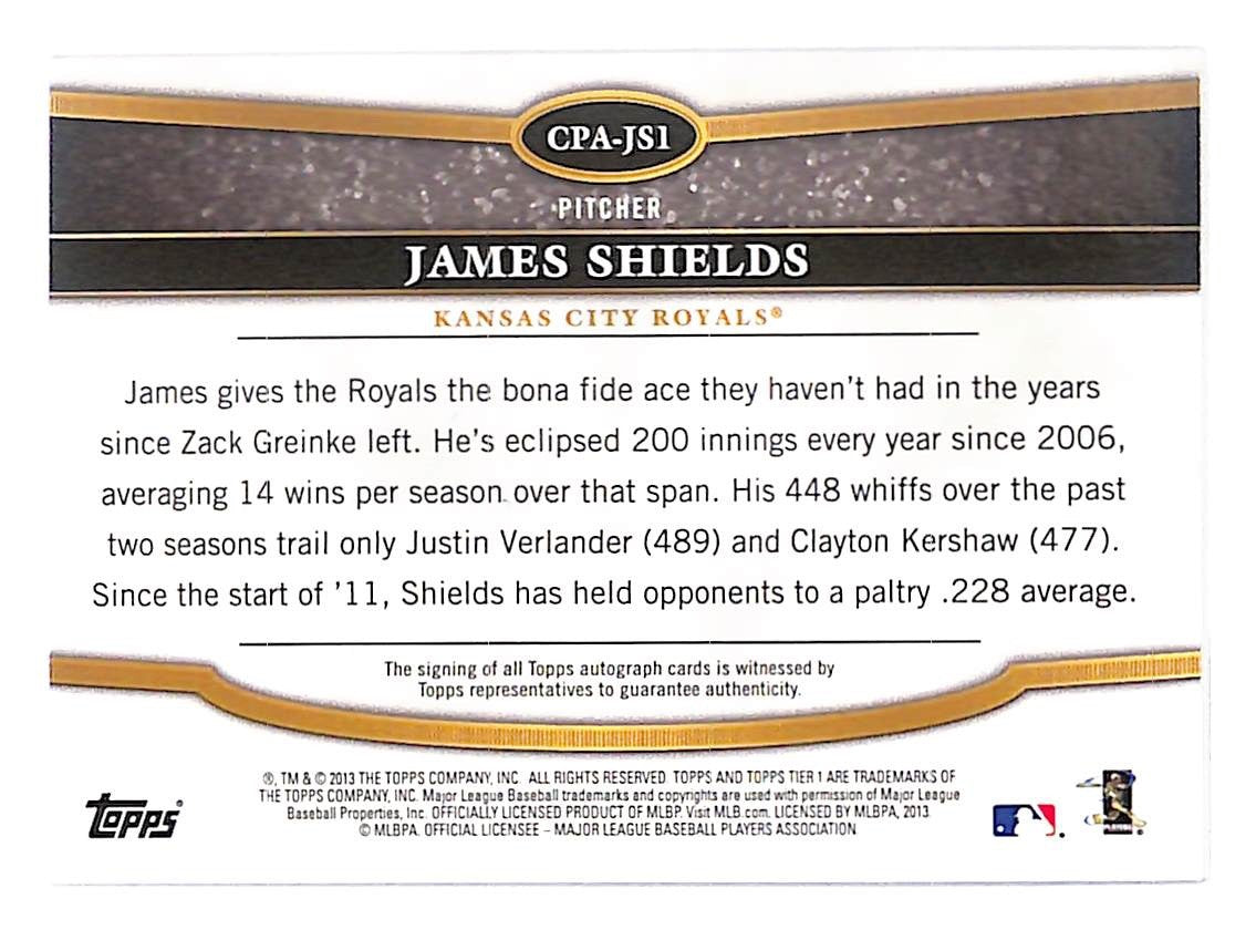 2013 James Shields Topps Tier One Crowd-Pleaser Auto #CPA-JS1 #292/299