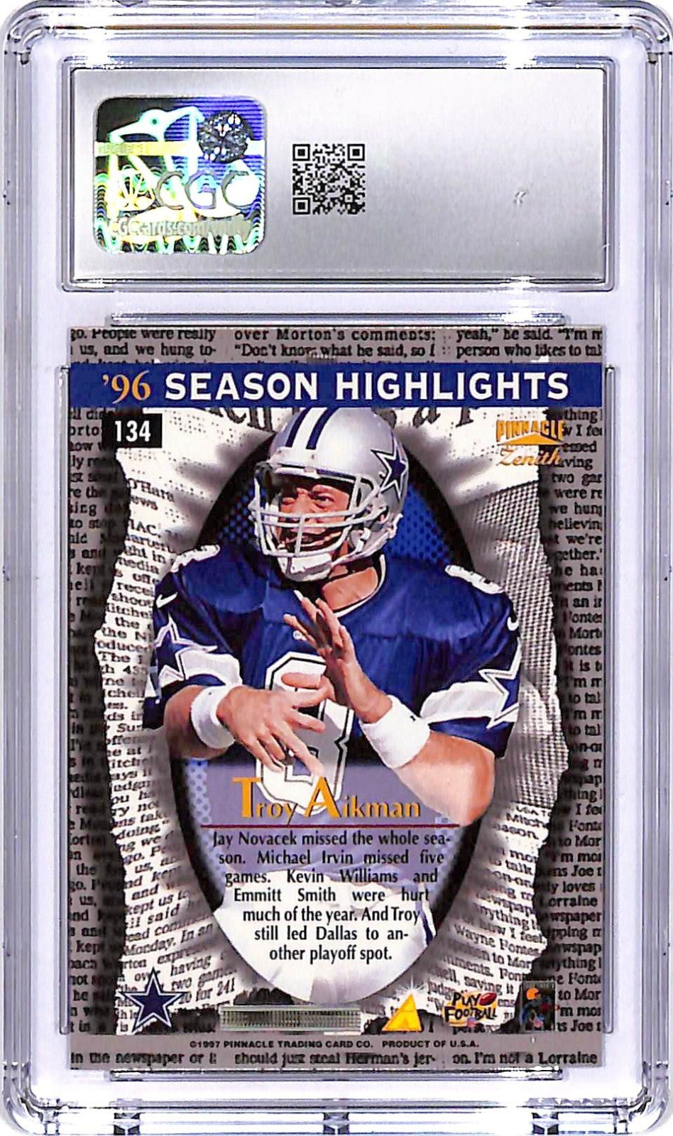 1997 Zenith Troy Aikman Season Highlights #134 CGC 10 Cowboys