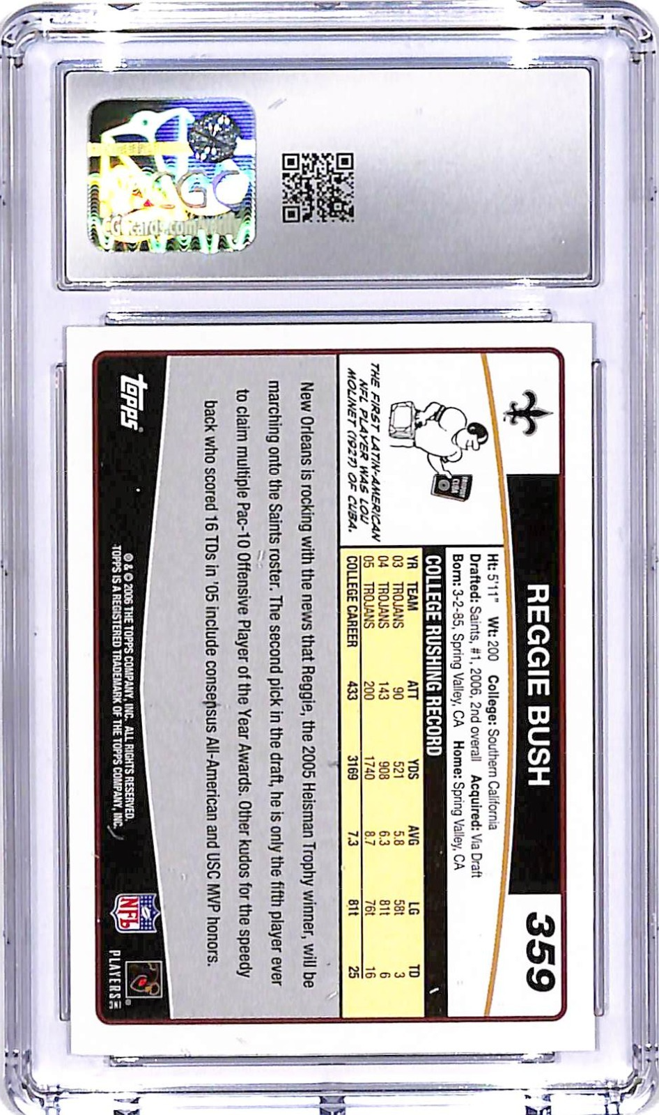 2006 Topps Reggie Bush Rookie RC #359 CGC 9.5 Saints