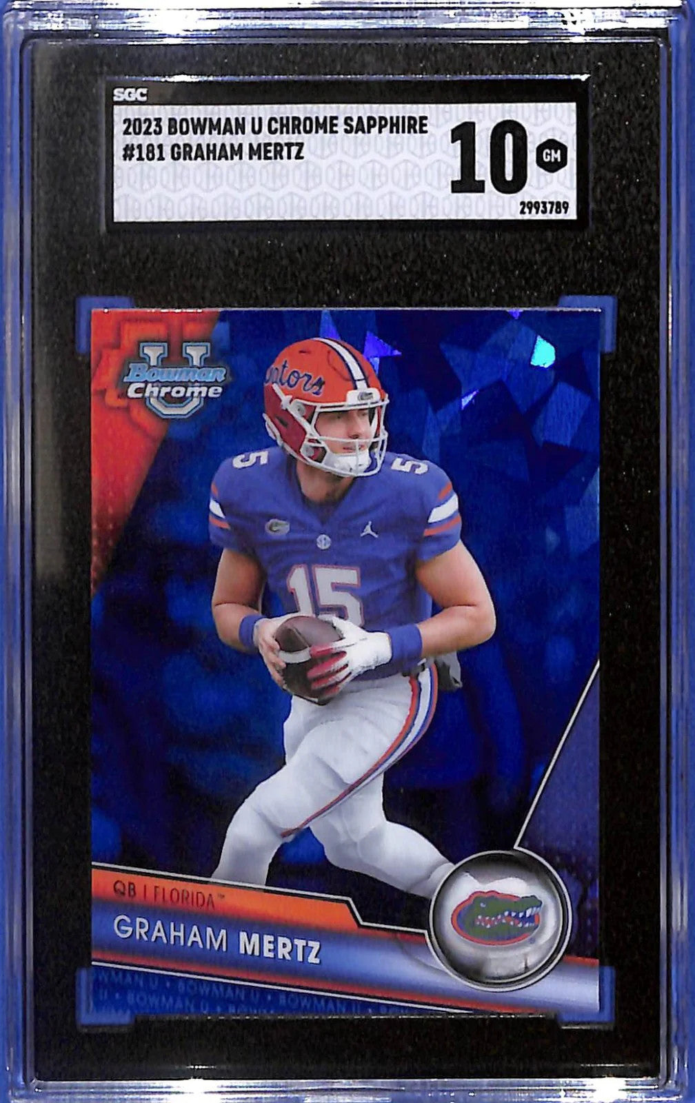 2023 Bowman University Chrome Sapphire - Graham Mertz #181 (RC) SGC GEM MINT #10