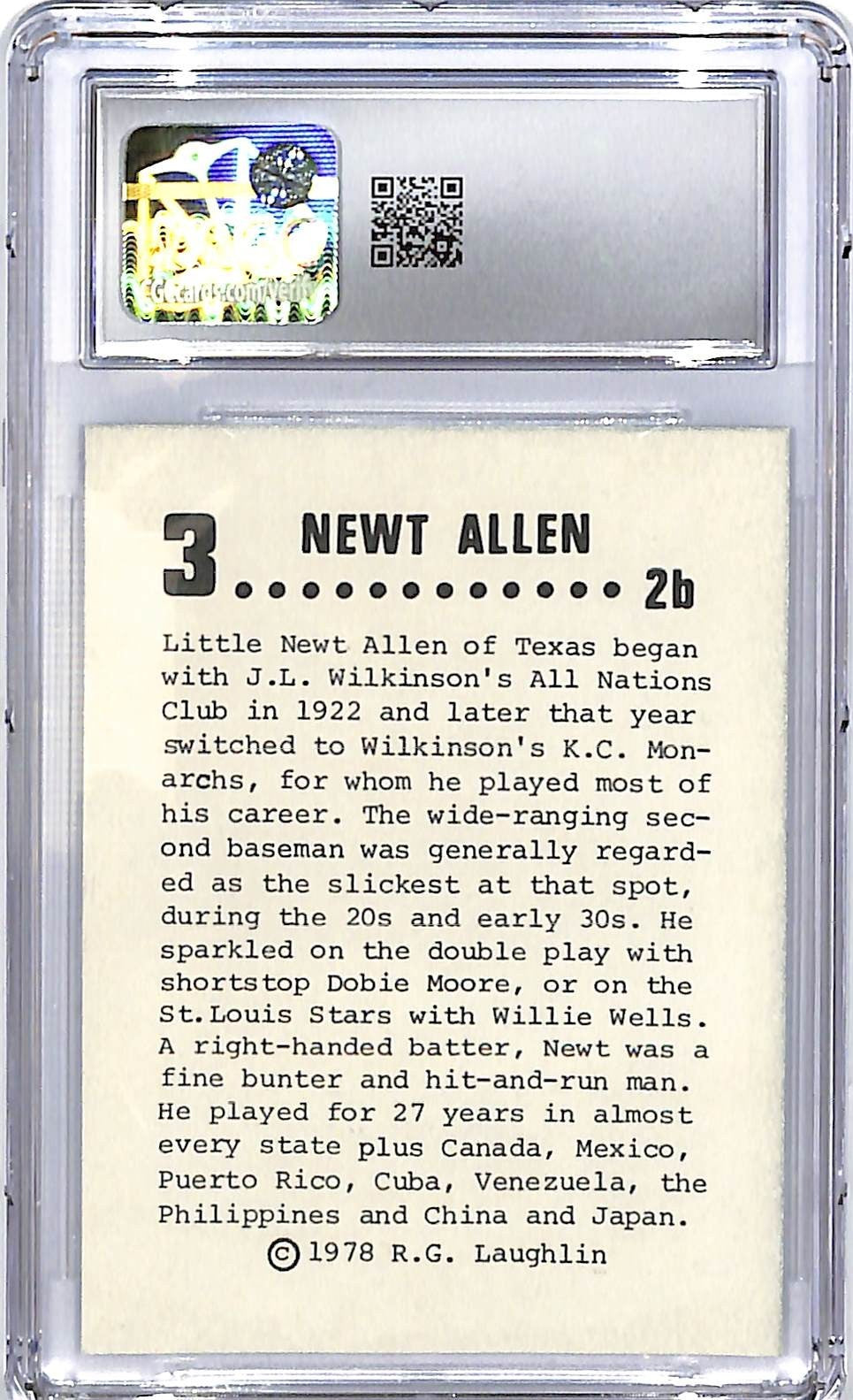 1978 Laughlin Long Ago Black Stars #3 Newt Allen CGC 8
