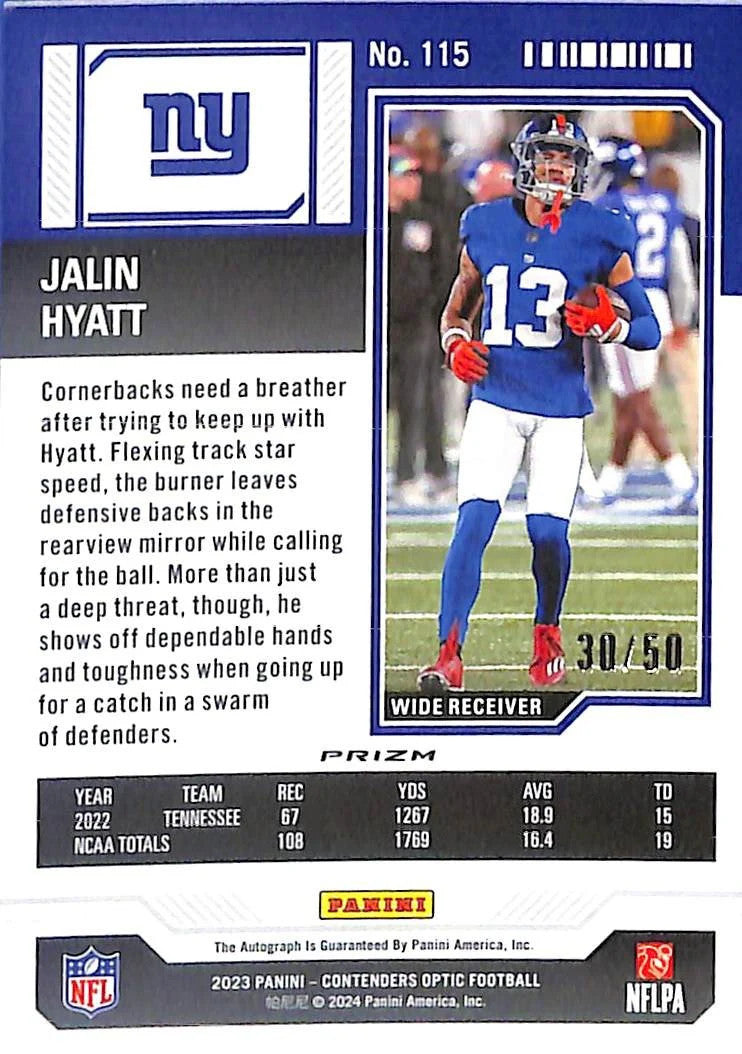 2022 Contenders Optic Jalin Hyatt Auto Autograph Rookie RC Orange /50 Giants