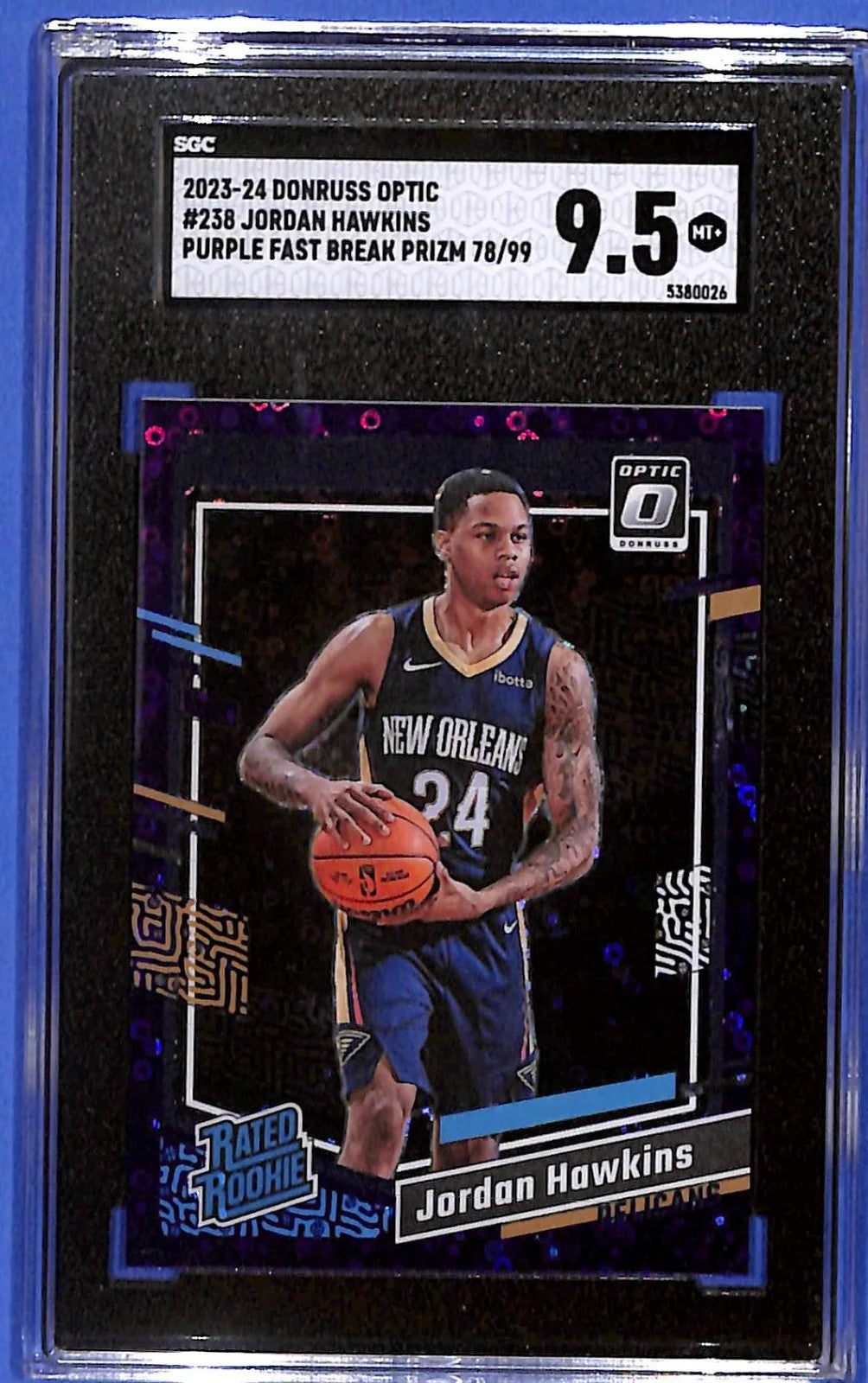 2023/24 Donruss Optic Jordan Hawkins #238 Purple Fast Break Prizm #/99 SGC 9.5