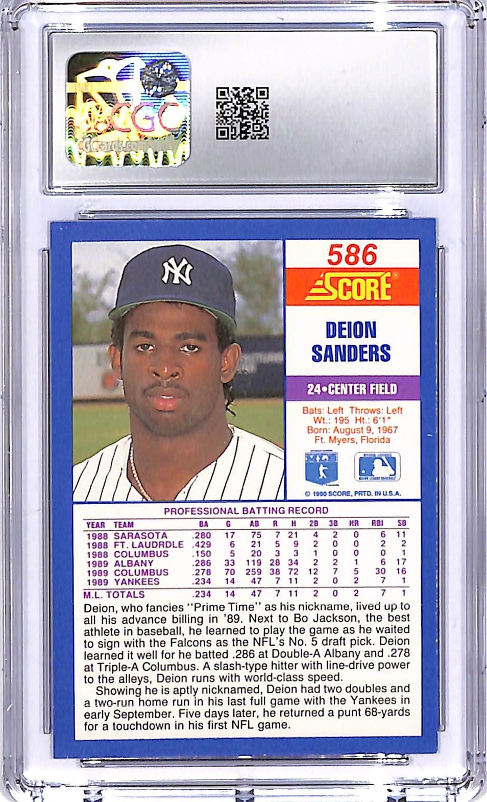 1990 Score Deion Sanders Rookie RC #586 CGC 9 Yankees
