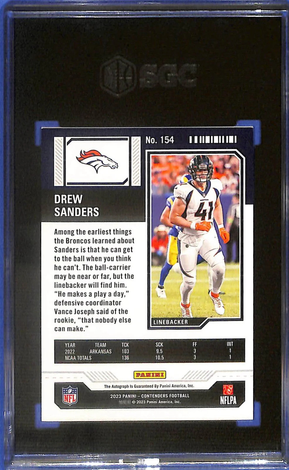 2023 Contenders Drew Sanders Auto Autograph Rookie RC Midfield Ticket SGC 9 /50