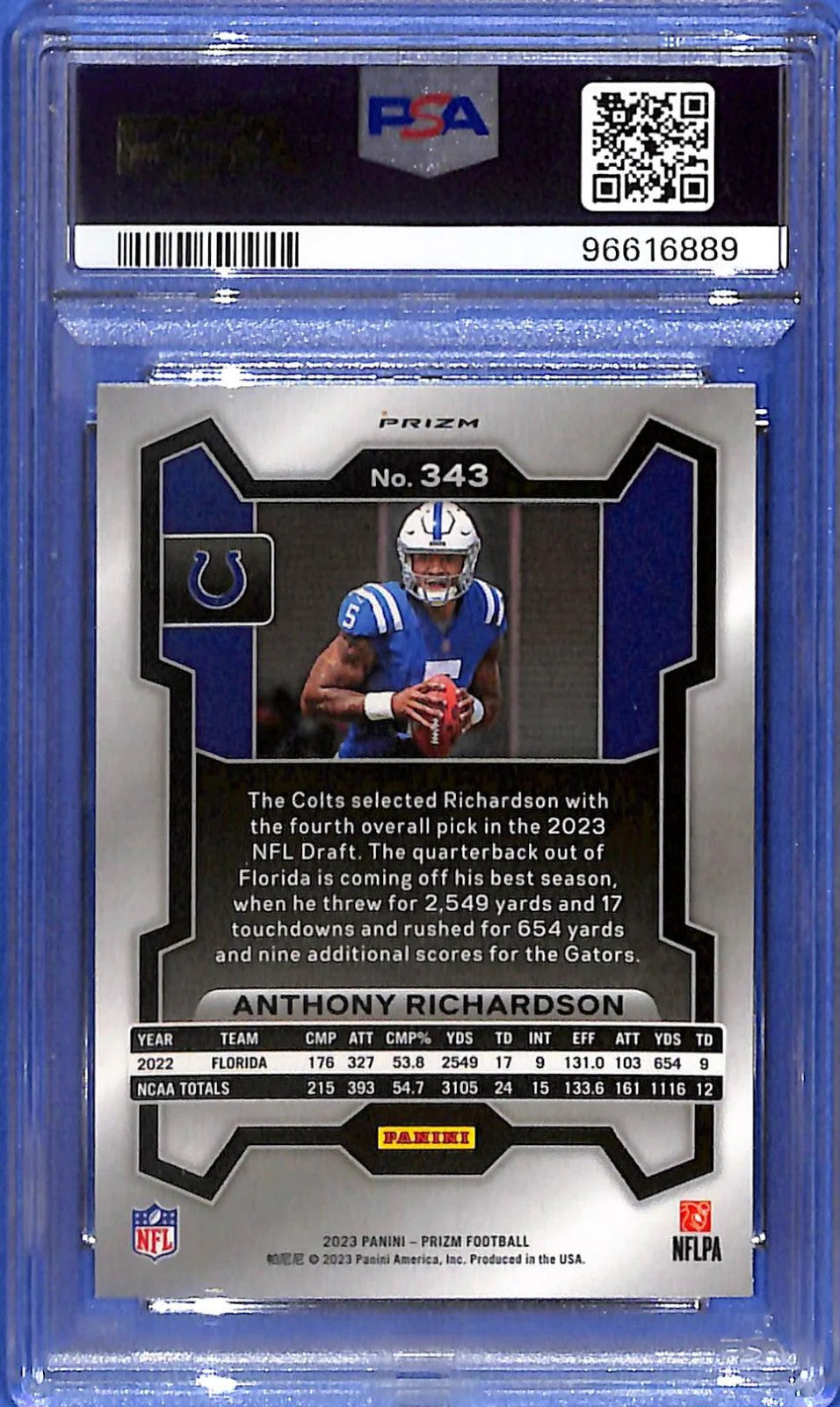 2023 Anthony Richardson Panini Prizm #343 Silver Prizm (RC) PSA 9
