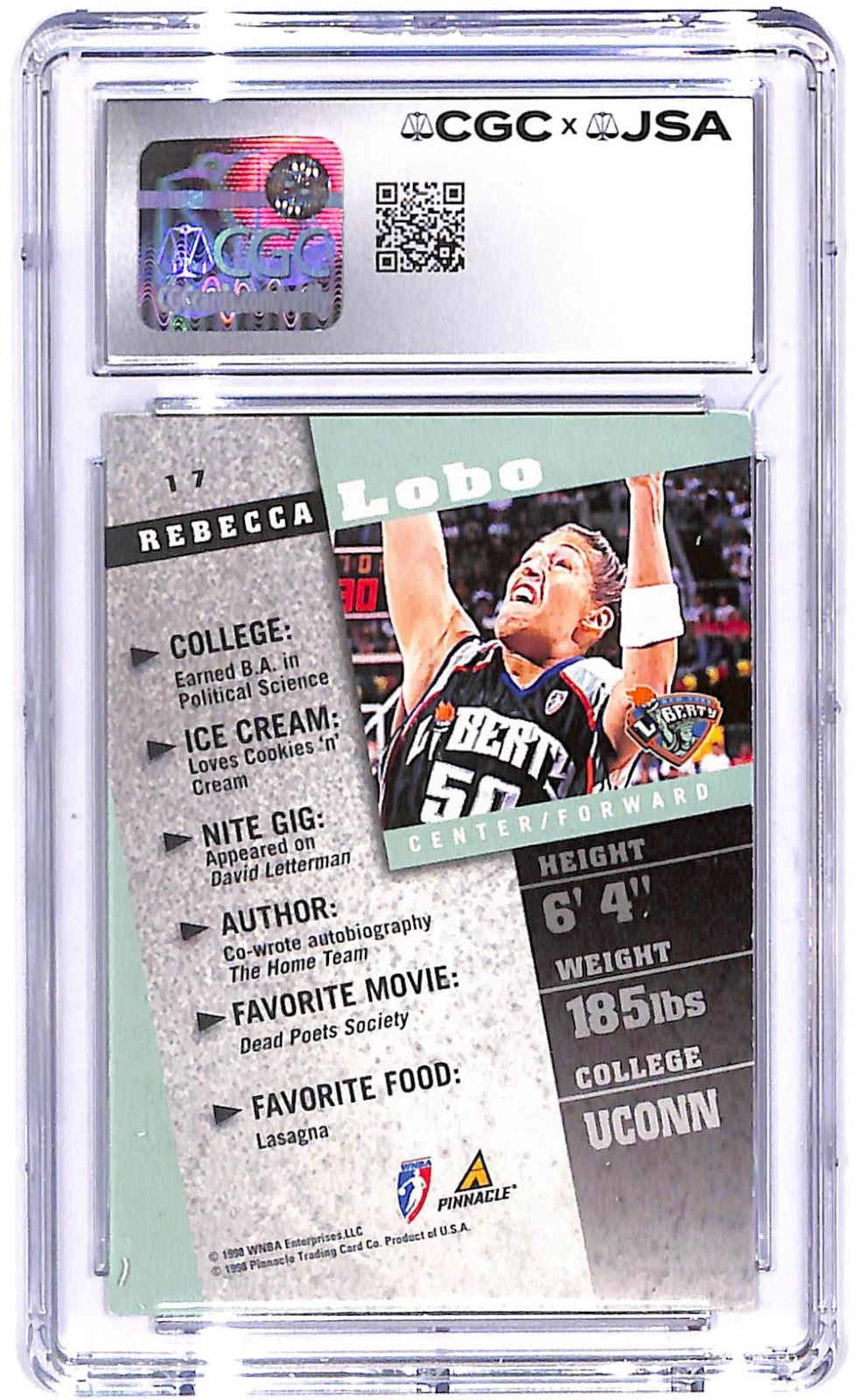1998-99 Rebecca Lobo Pinnacle CC AUTO #17 CGC - JSA Authentic Auto 9
