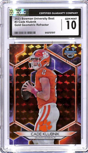 2023 Bowmans Best University Cade Klubnik Rookie RC Gold Geometric /50 CGC 10