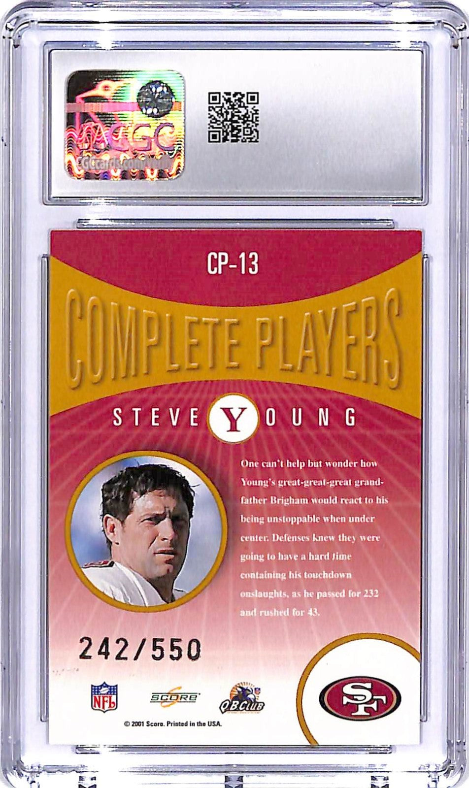 2001 Score Select Steve Young Complete Players /550 #13 CGC 9.5 49ers