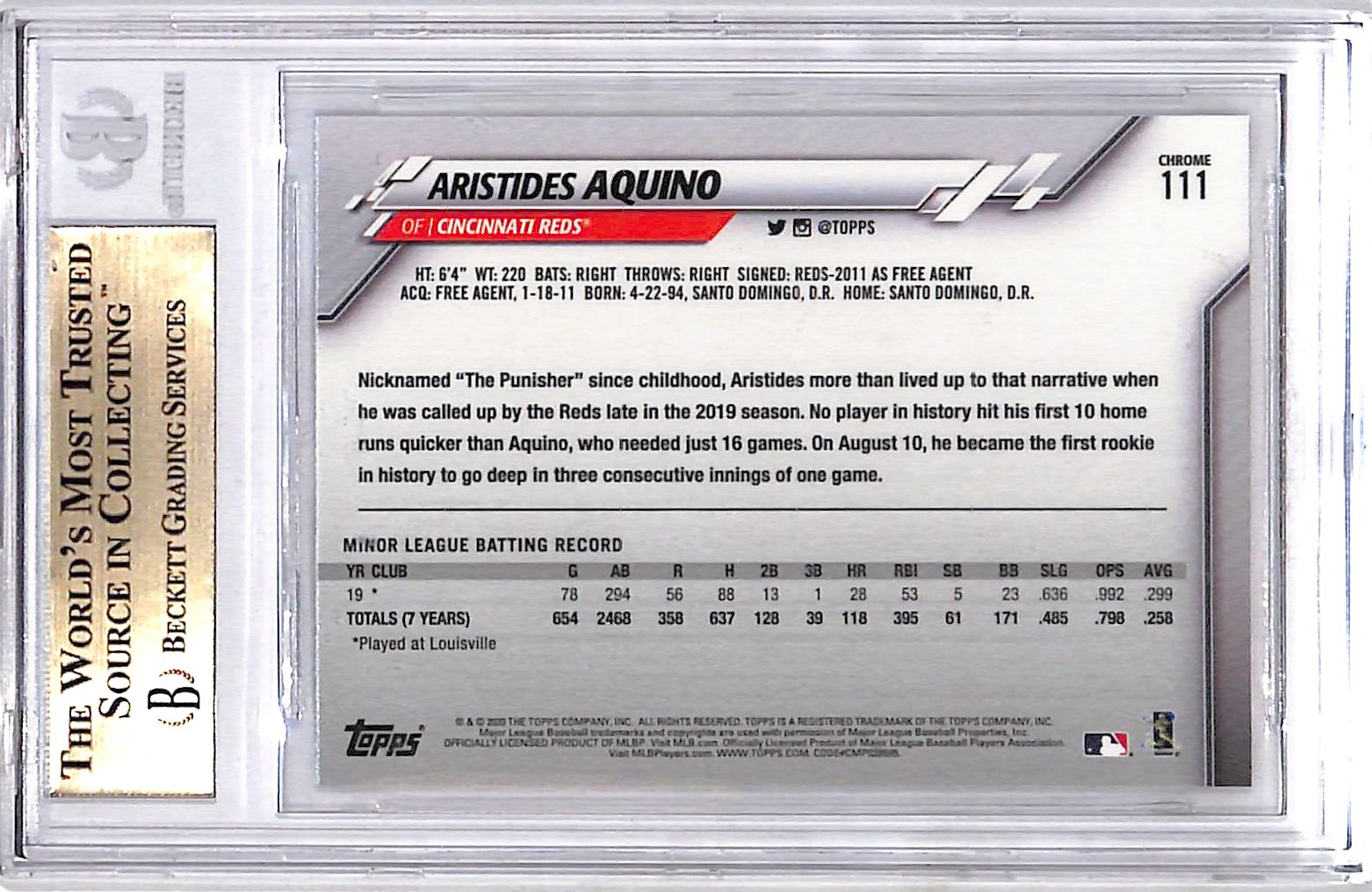 2020 Topps Chrome Aristides Aquino #111 Rookie BGS 9.5