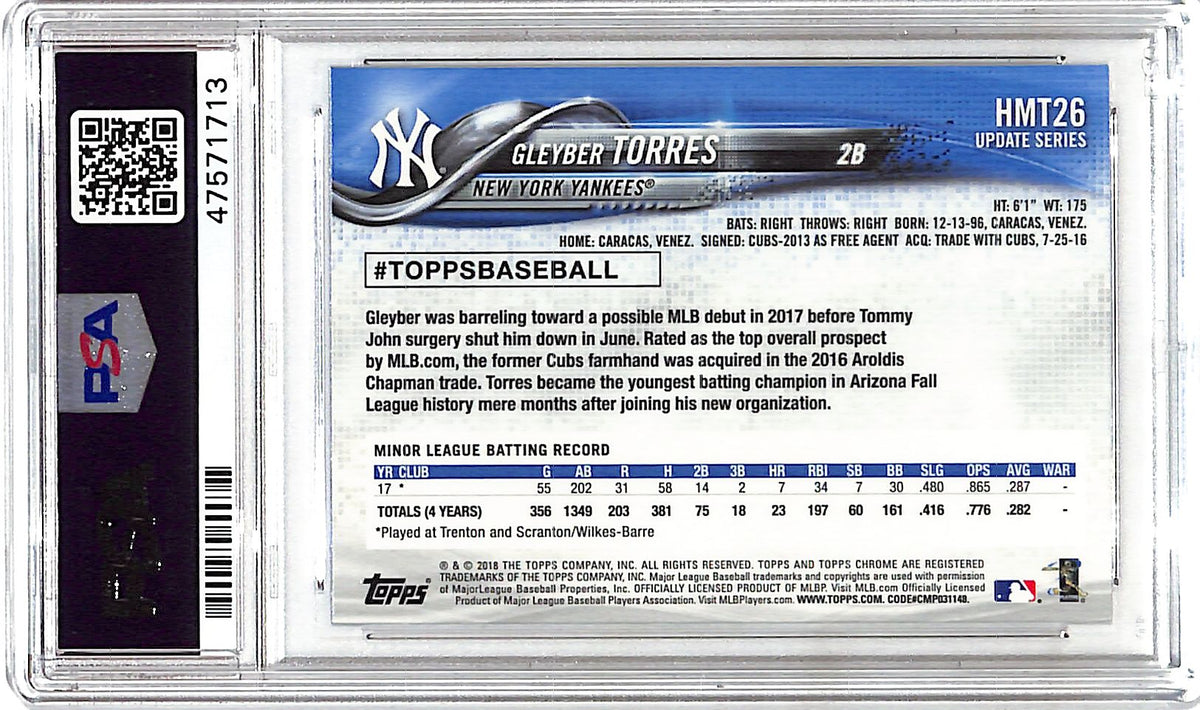 2018 Topps Chrome Update Gleyber Torres #HMT26 PSA 9