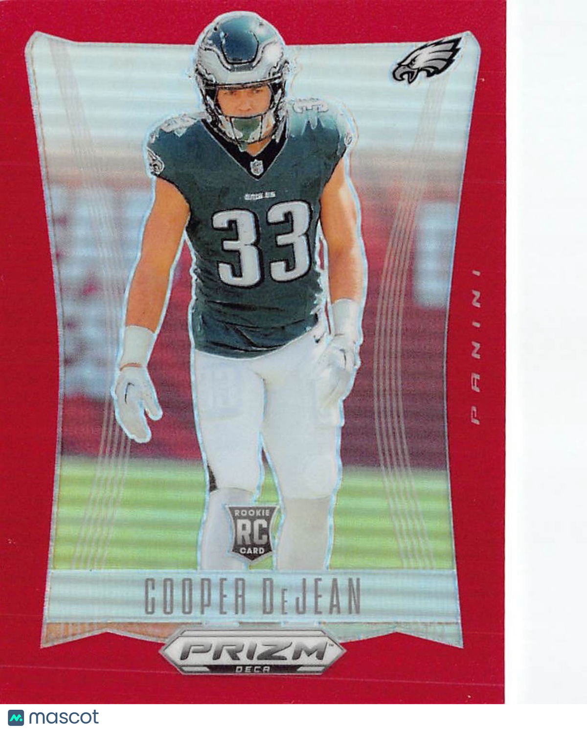 2025 Panini Prizm Deca Football Cooper DeJean Red Rookie RC 059/1990 #243 Eagles