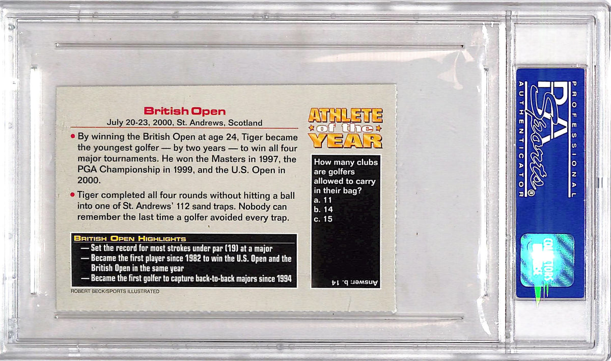 2001 S.I. For Kids Athlete Of The Year Tiger Woods Yr. British Rookie PSA 8