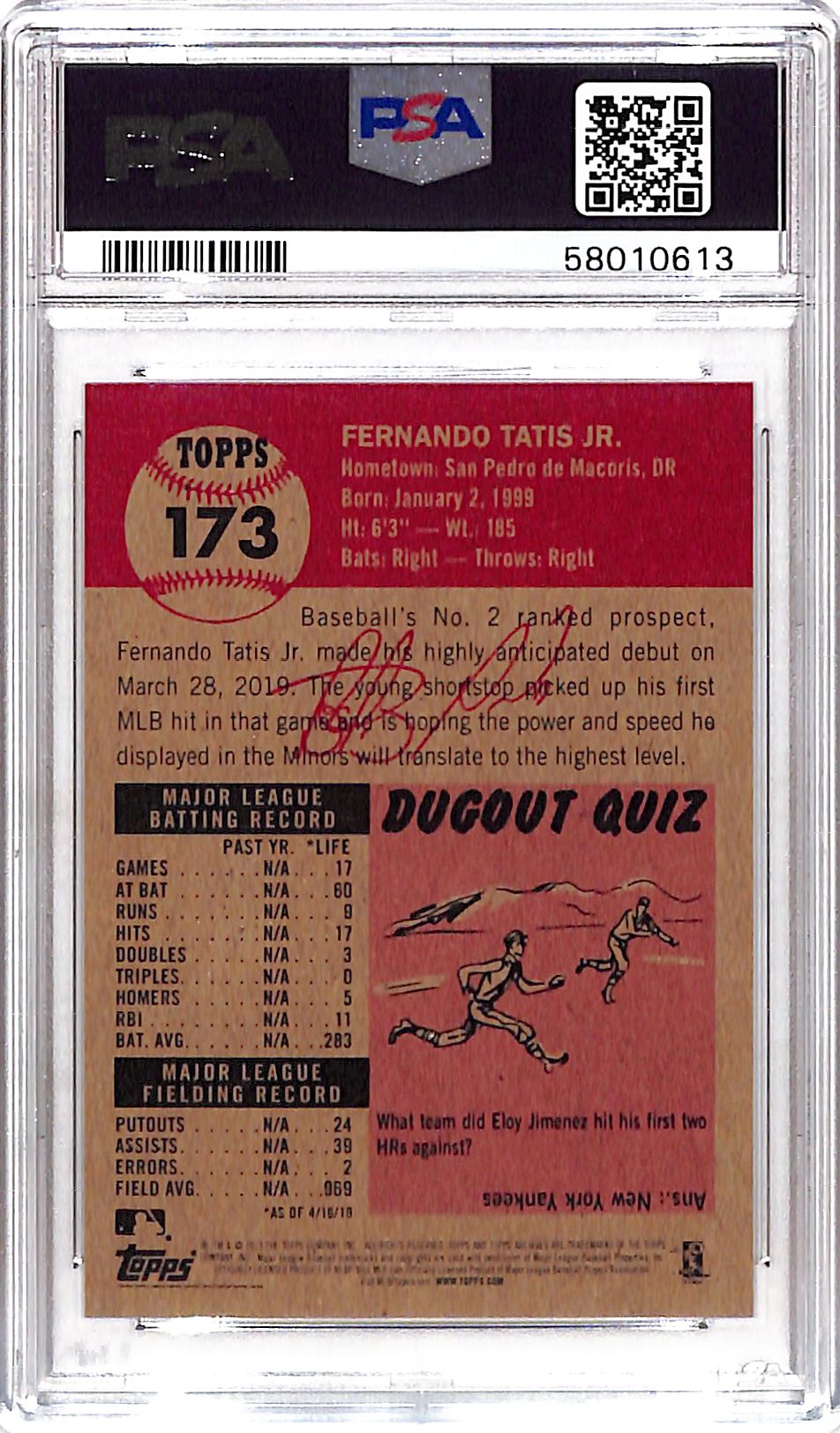2019 Topps Living Fernando Tatis JR. #173 PSA 9