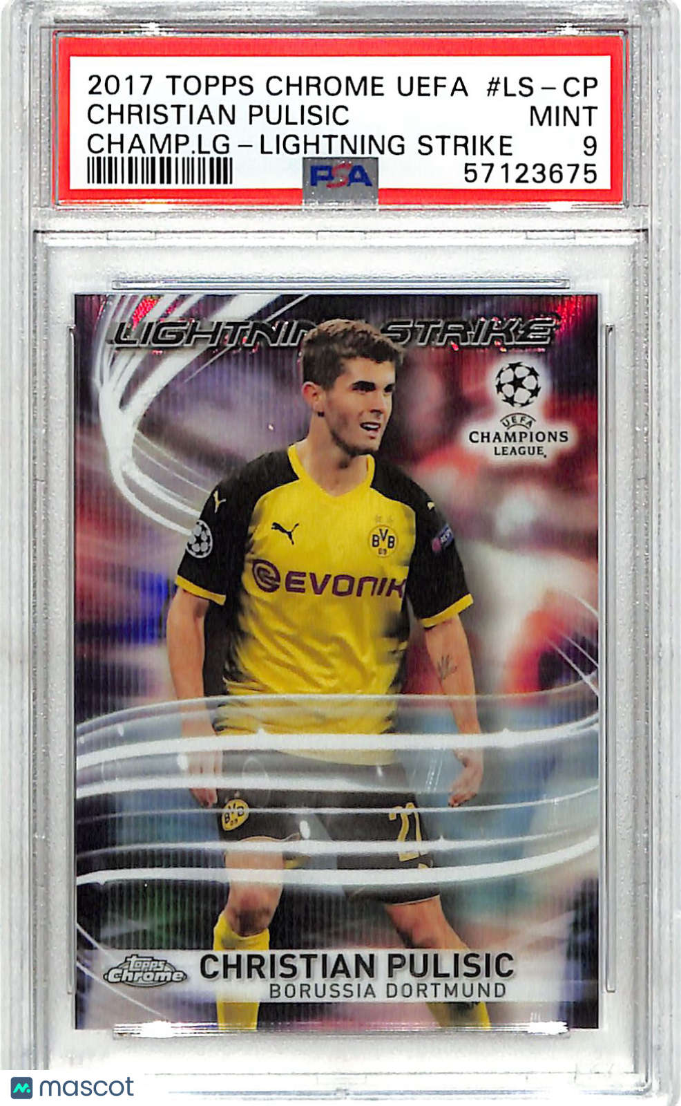 2017 Topps Chrome UEFA Lightning Strike Christian Pulisic #LS-CP PSA 9 Dortmund