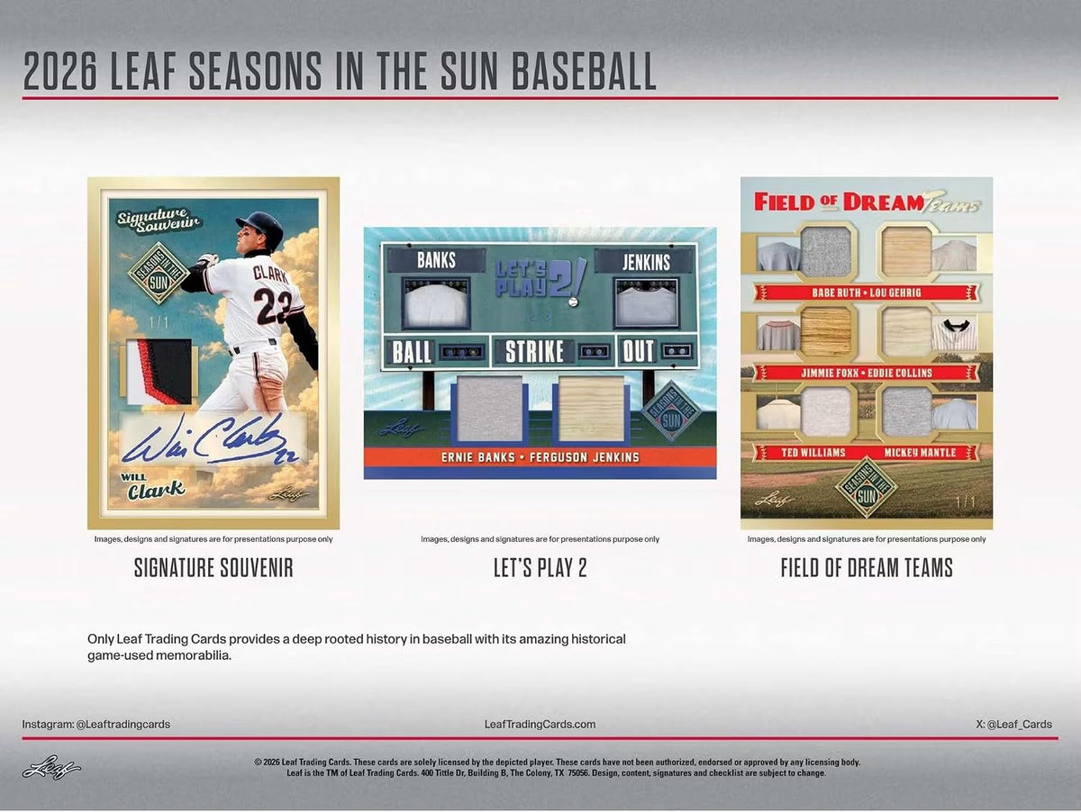 2026 Leaf Seasons in the Sun Baseball Hobby Box