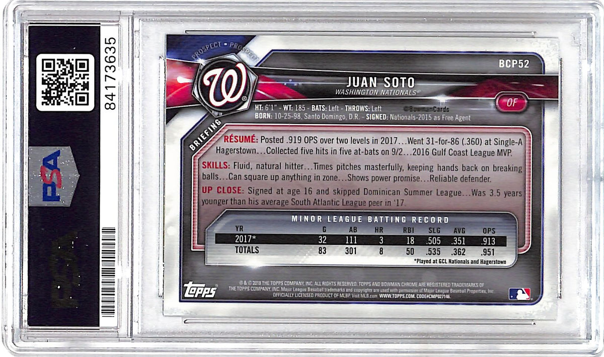 2018 Bowman Chrome Juan Soto Auto Autograph Gold Shimmer /50 PSA Authentic