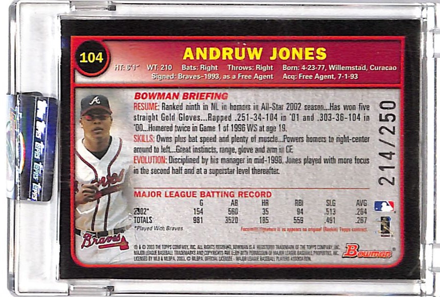 2003 Bowman Andruw Jones Uncirculated /250 #104 Atlanta Braves
