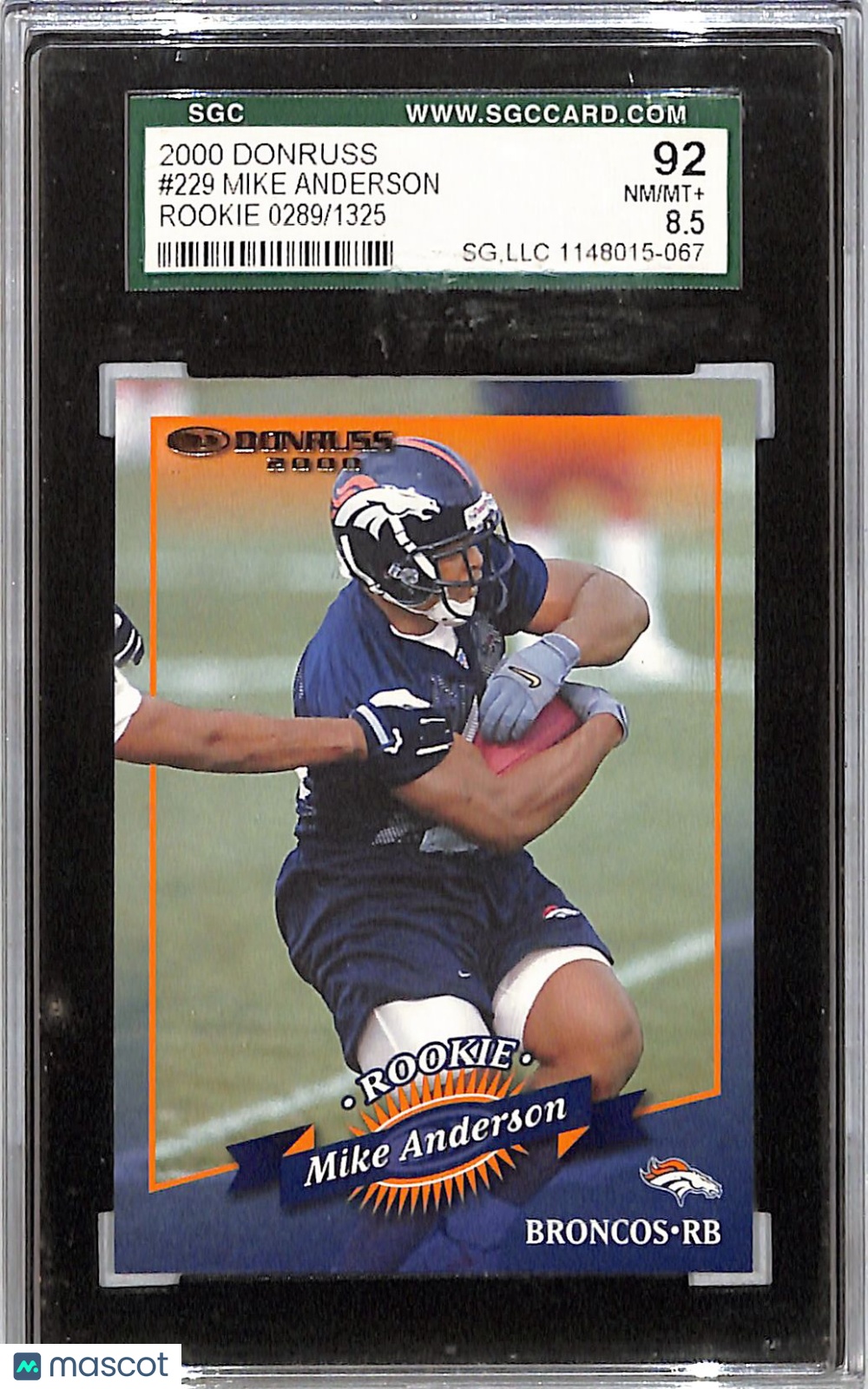2000 Donruss Mike Anderson 289/1325 Rookie #229 SGC 8.5 Chicago Bears