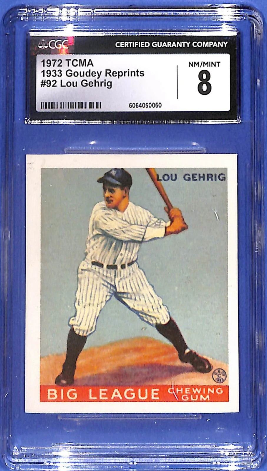 1972 TCMA 1933 Goudey Reprint #92 Lou Gehrig (HOF) CGC 8 NM/MINT N.Y. Yankees