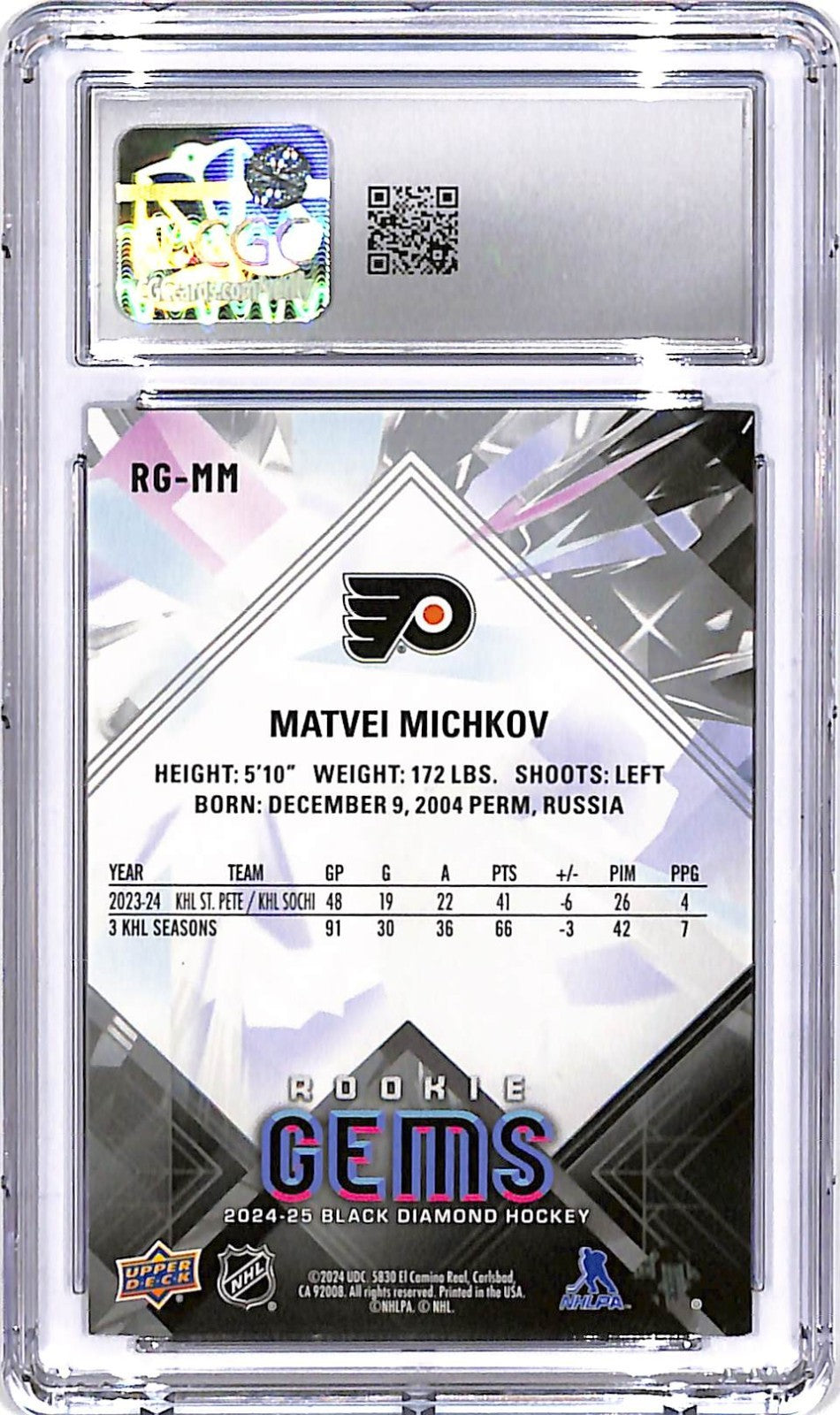 2024-25 Upper Deck Black Diamond Matvei Michkov Rookie Gems /399 CGC 9 Flyers