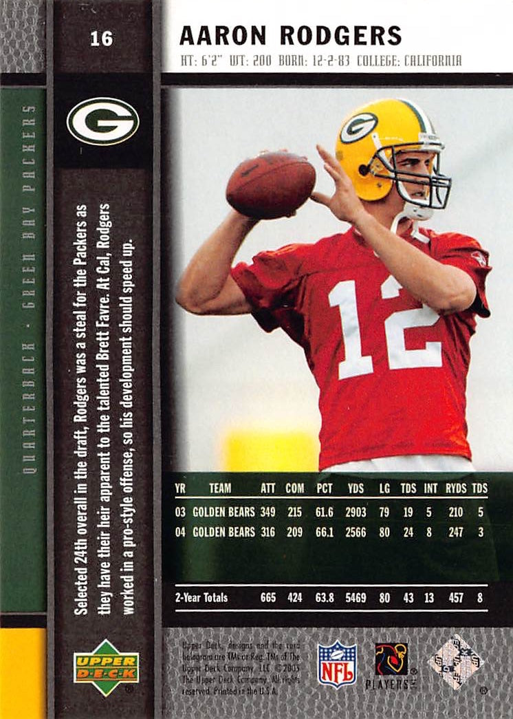2005 Upper Deck NFL Players Rookie Premiere Aaron Rodgers Rookie #16 Green Bay