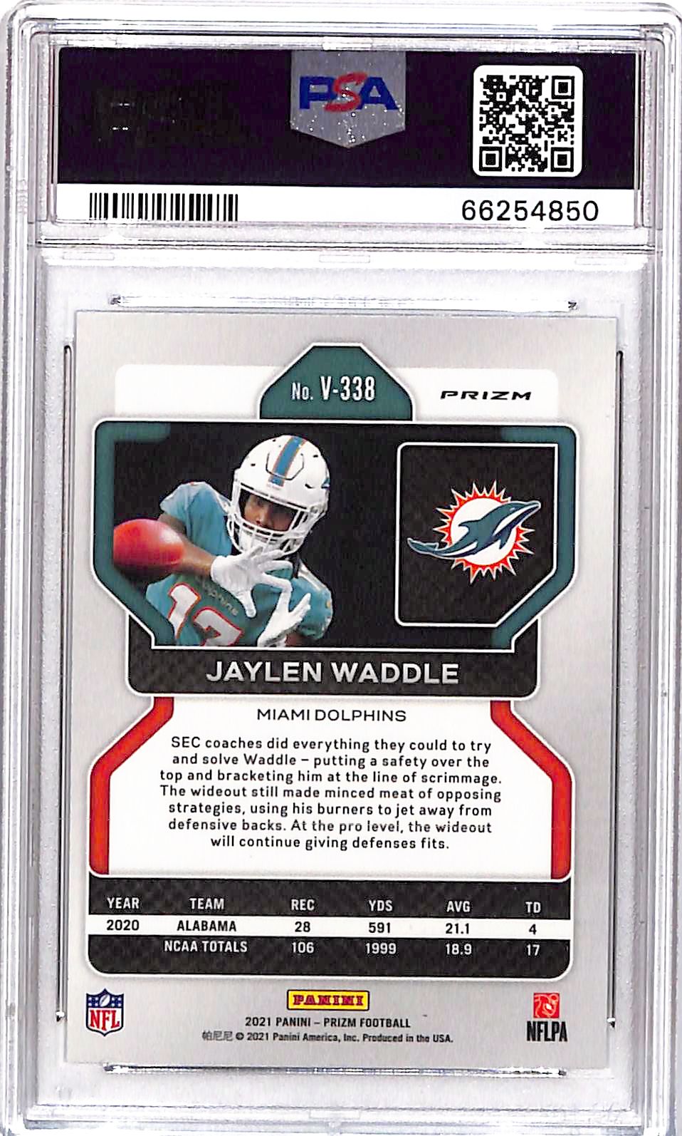 2021 Panini Prizm Jaylen Waddle Variation Silver Rookie #V338 PSA 10 Dolphins