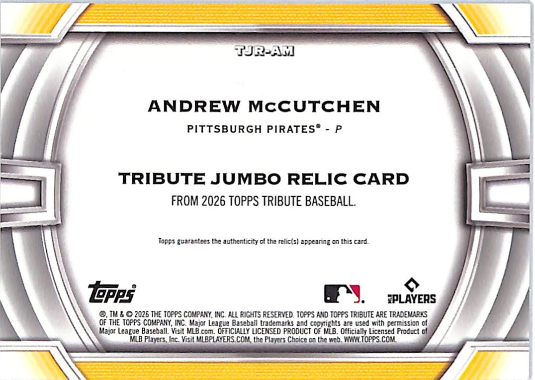 2026 Topps Tribute Andrew McCutchen Orange Jumbo Patch /25 #TJR-AM Pirates