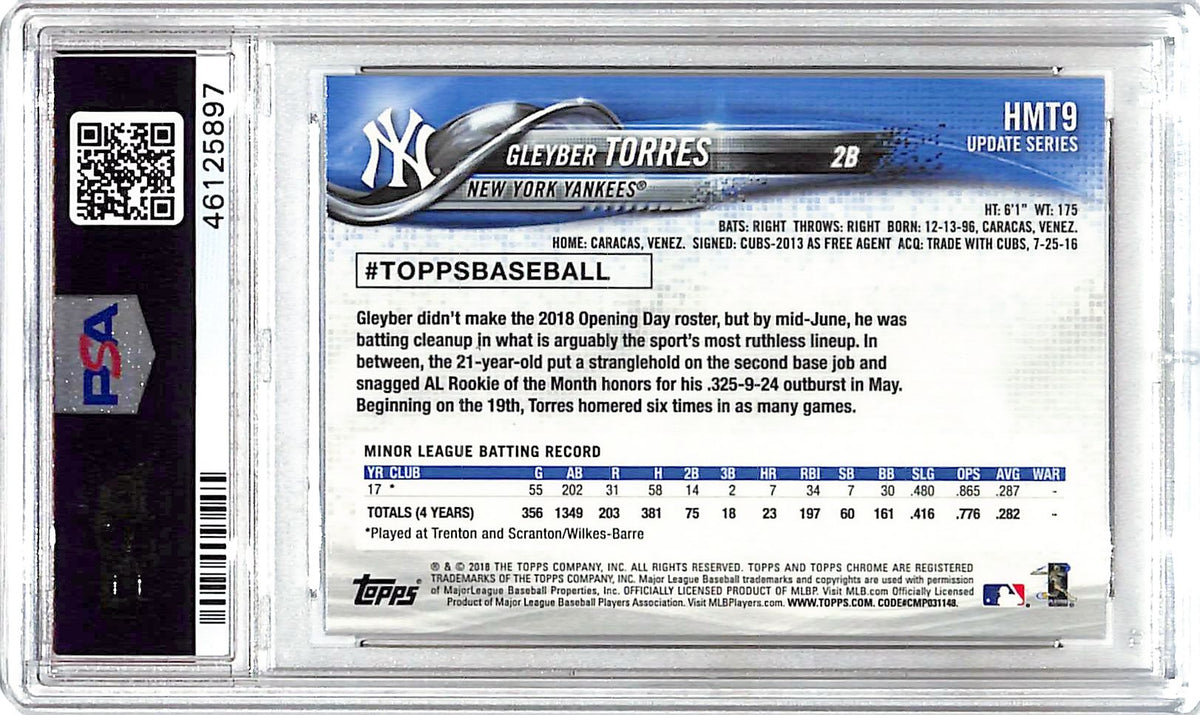 2018 Topps Chrome Update Gleyber Torres #HMT9 PSA 10