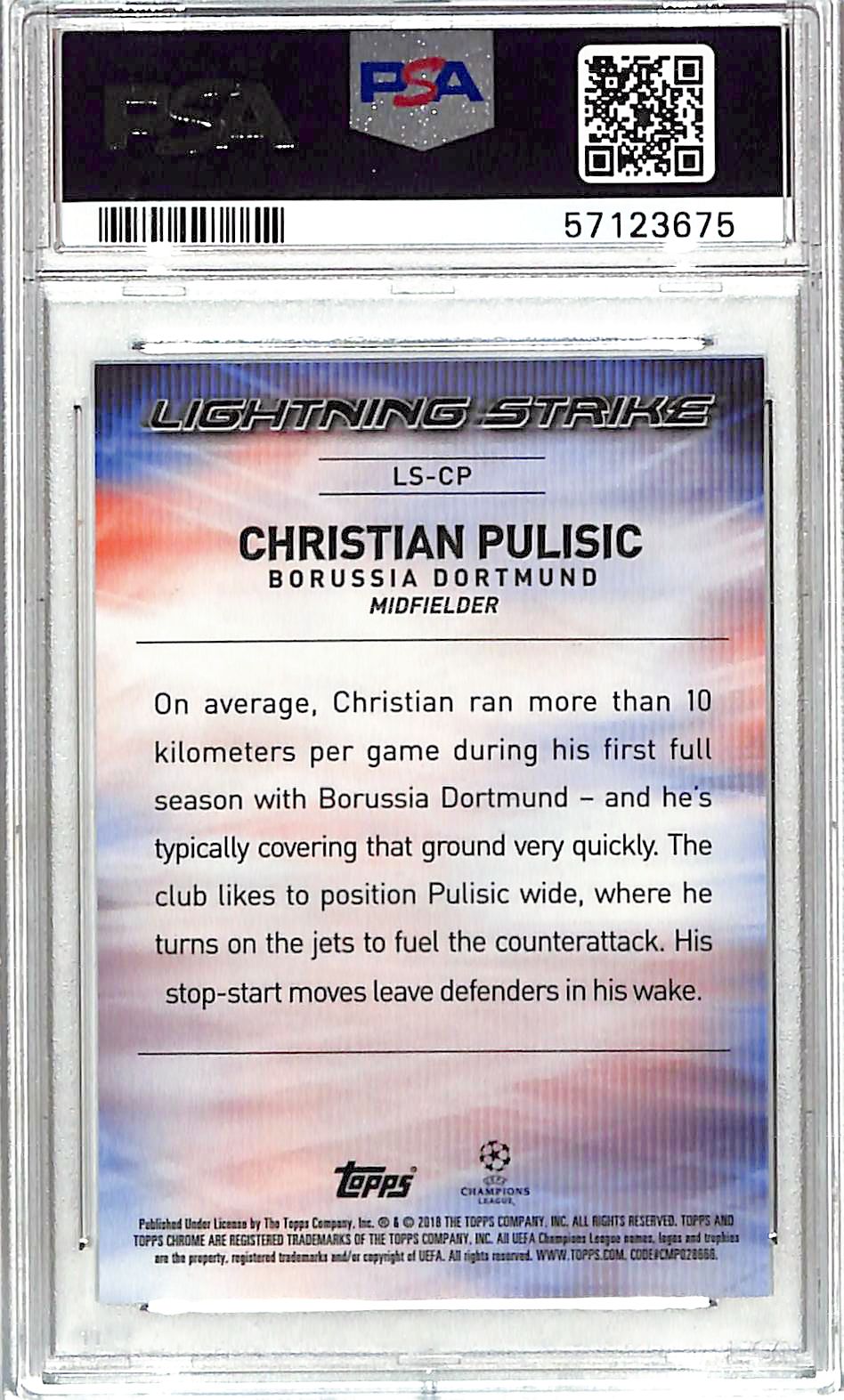 2017 Topps Chrome UEFA Lightning Strike Christian Pulisic #LS-CP PSA 9 Dortmund