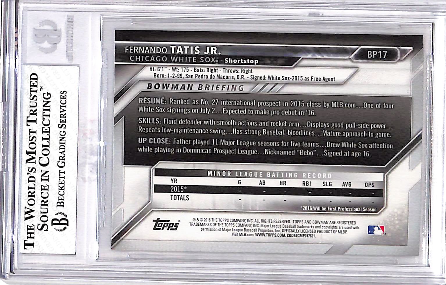 2016 Bowman Prospects Fernando Tatis Jr. #BP17 BGS 7.5