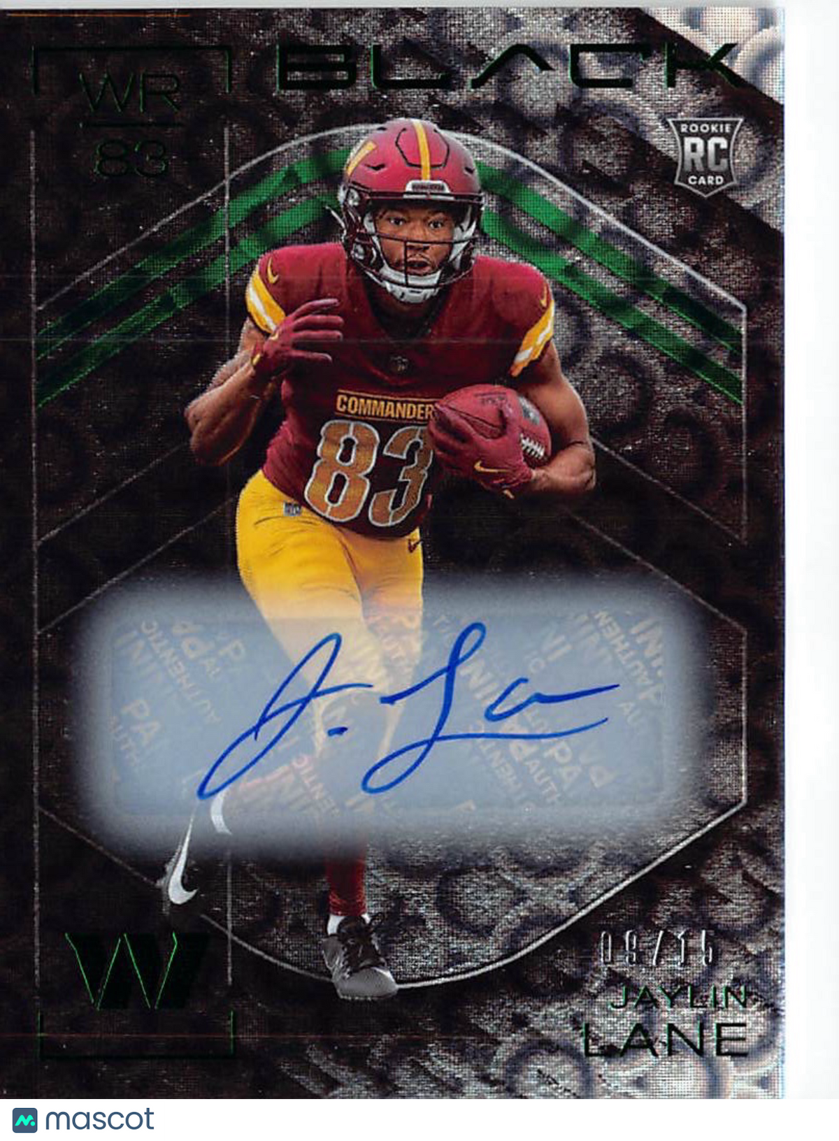 2025 Panini Black Jaylin Lane Autograph Rookie /15 RC #181 Washington Commanders