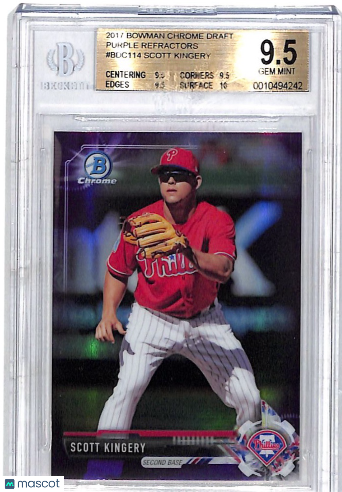 2017 Bowman Chrome Draft Purple Refractors Scott Kingery #BDC114 BGS 9.5