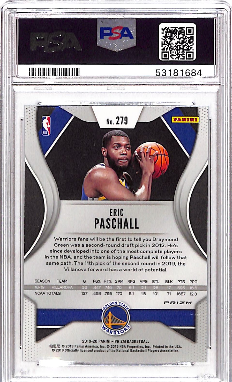 2019 Panini Prizm Eric Paschall #279 Silver PSA 9
