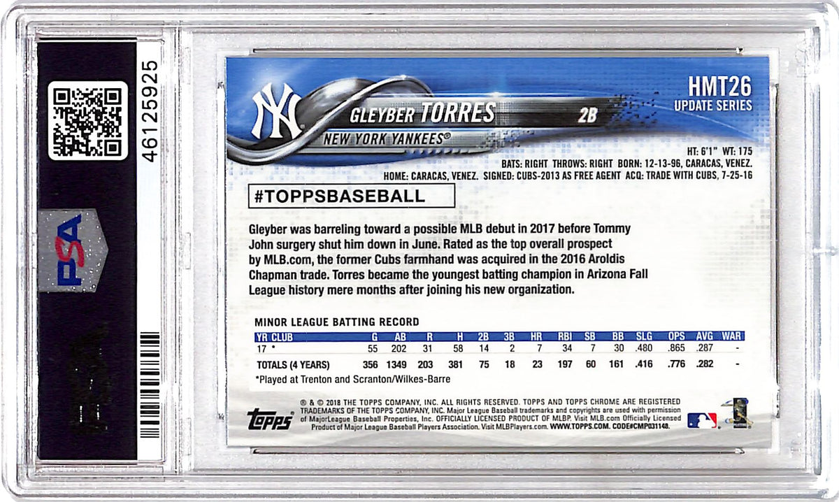2018 Topps Chrome Update Gleyber Torres #HMT26 PSA 9