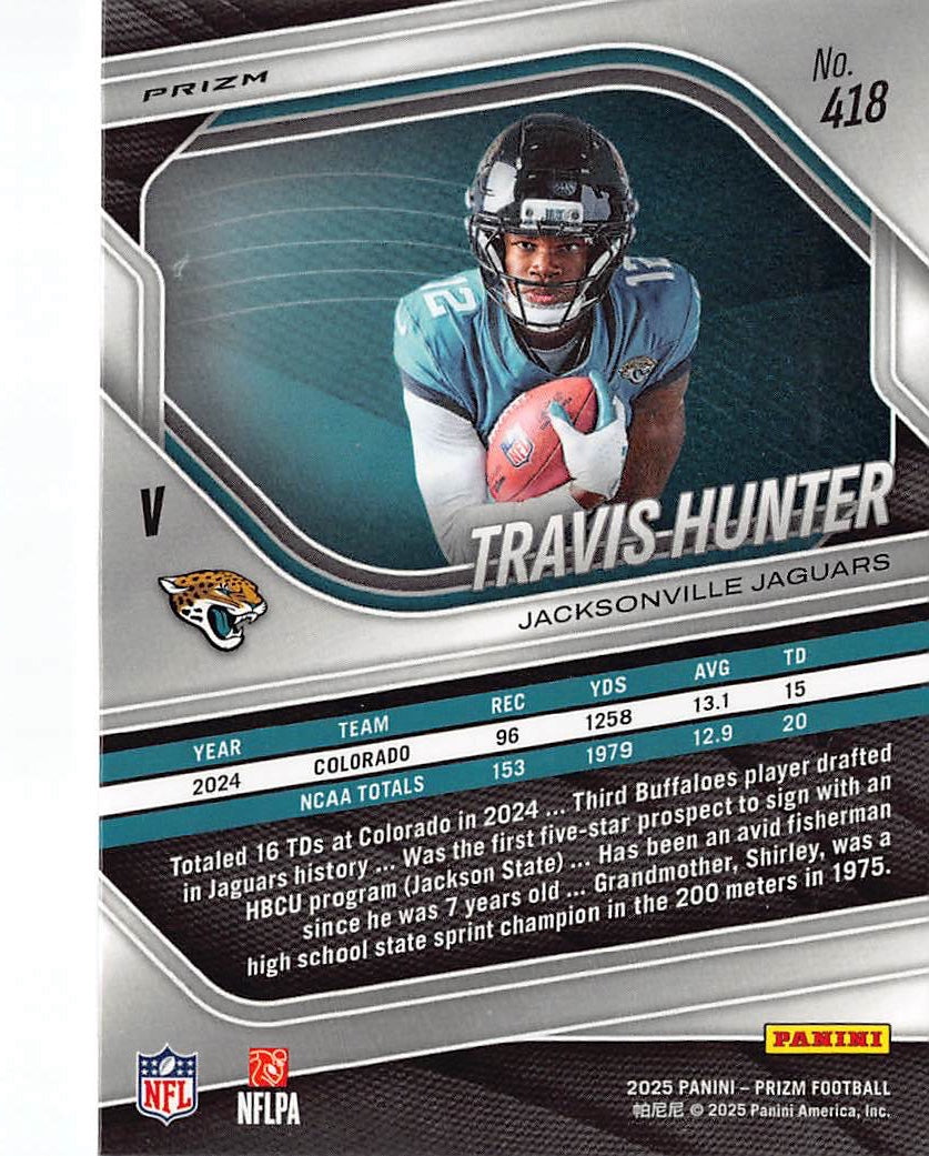 2025 Panini Prizm Football Travis Hunter Silver Rookie RC #418 Jaguars