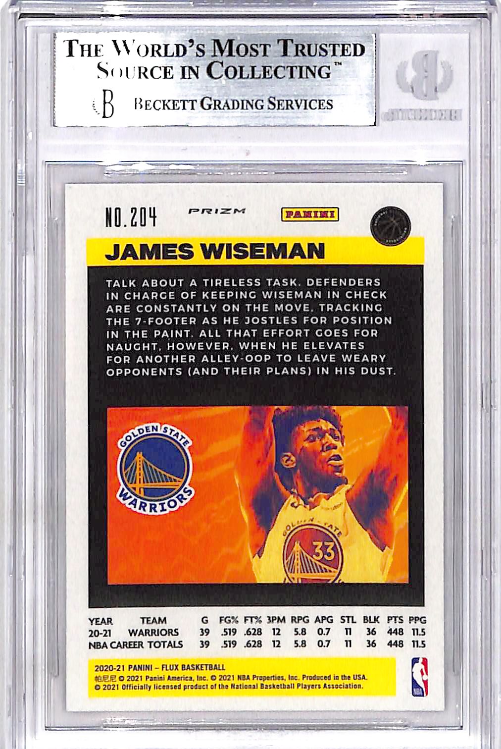 2020 Panini Flux Red James Wiseman #204 BGS 9