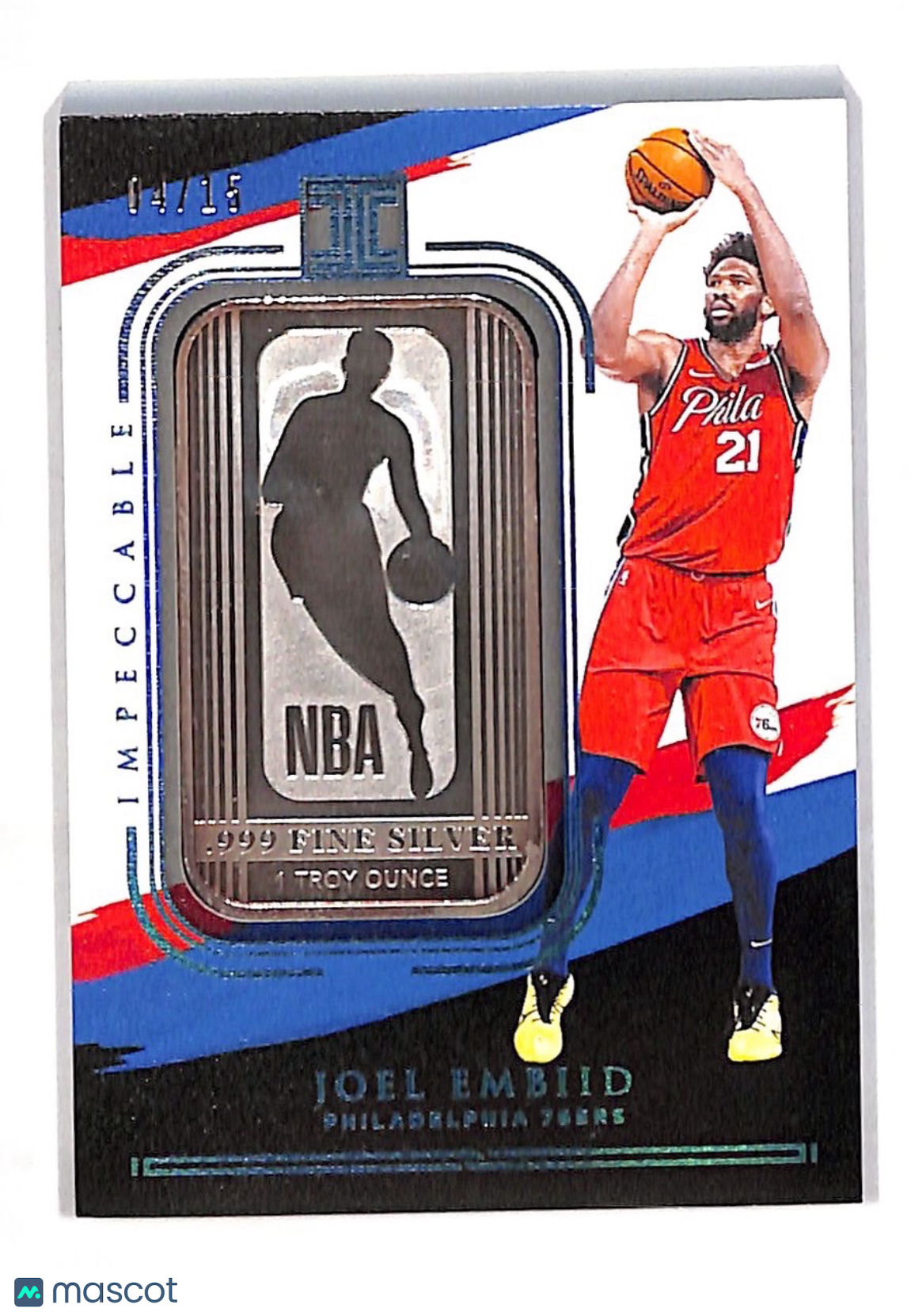 2020-21 Panini Impeccable Joel Embiid Fine Silver Bar /15 #46 Philadelphia 76ers