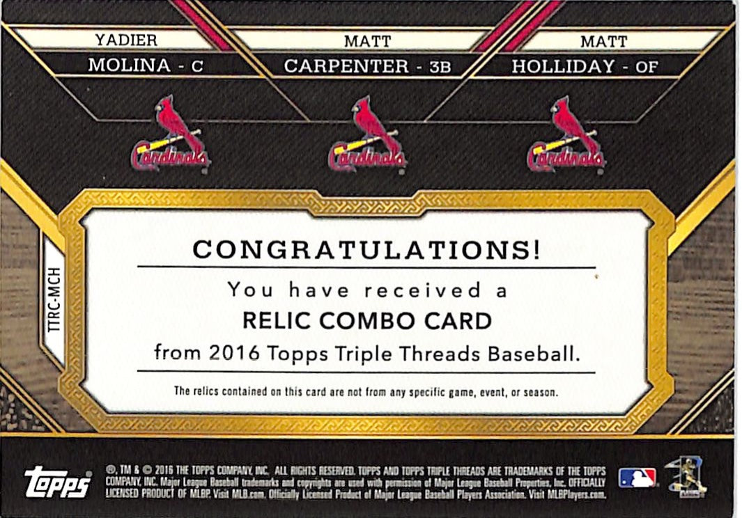 2016 Topps Triple Threads Yadier Molina Matt Holliday Carpenter /36 Relic