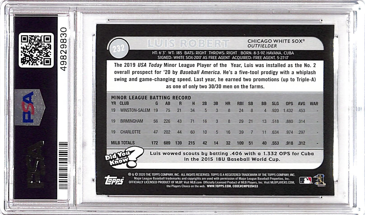 2020 Topps Big League Luis Robert #232 PSA 8
