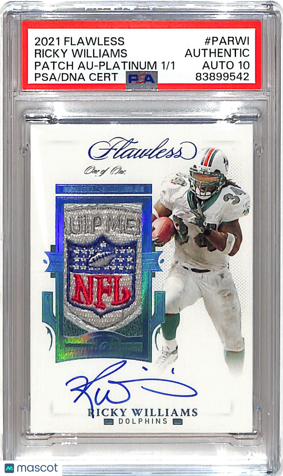 2021 Flawless Patch Auto Ricky Williams NFL Shield Platinum 1/1 PSA Authentic