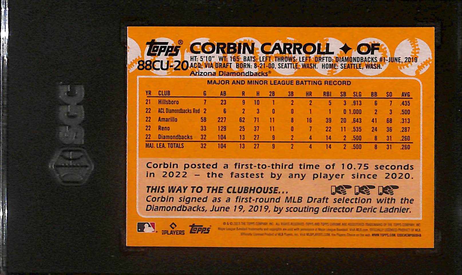 2023 Topps Chrome Updated #88CU-20 Corbin Carrll '88 Topps Design SGC 10
